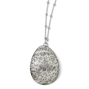 Sterling Silver, Black-Plated & Etched Finish Oval Necklace, 16-18 in